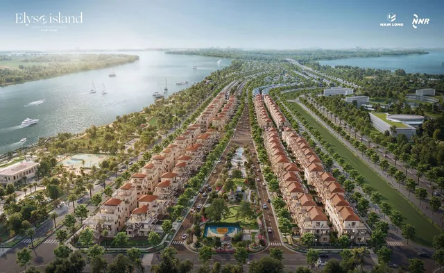 Phối cảnh tổng thể Elyse Island bên sông Đồng Nai — biệt thự đảo của Nam Long