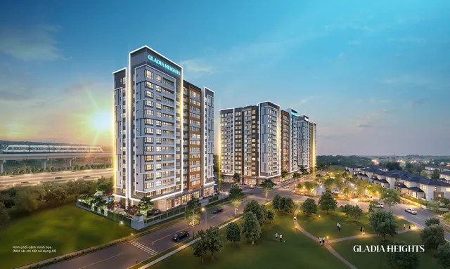 Phối cảnh 3 tháp căn hộ Gladia Heights bên khu thấp tầng ven sông (hình ảnh minh họa của chủ đầu tư)