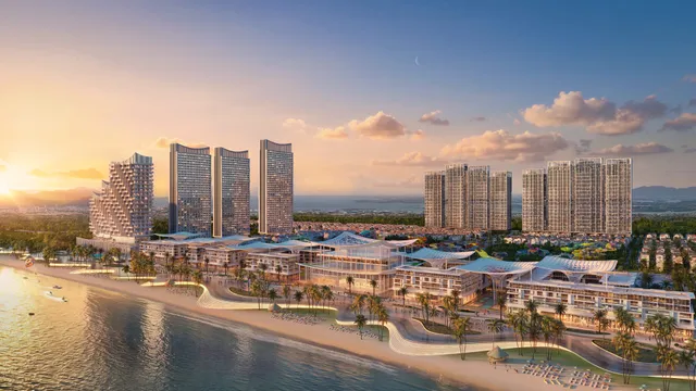 Phối cảnh toàn khu Blanca City bên bờ biển Bãi Sau lúc hoàng hôn (hình ảnh minh họa của chủ đầu tư)