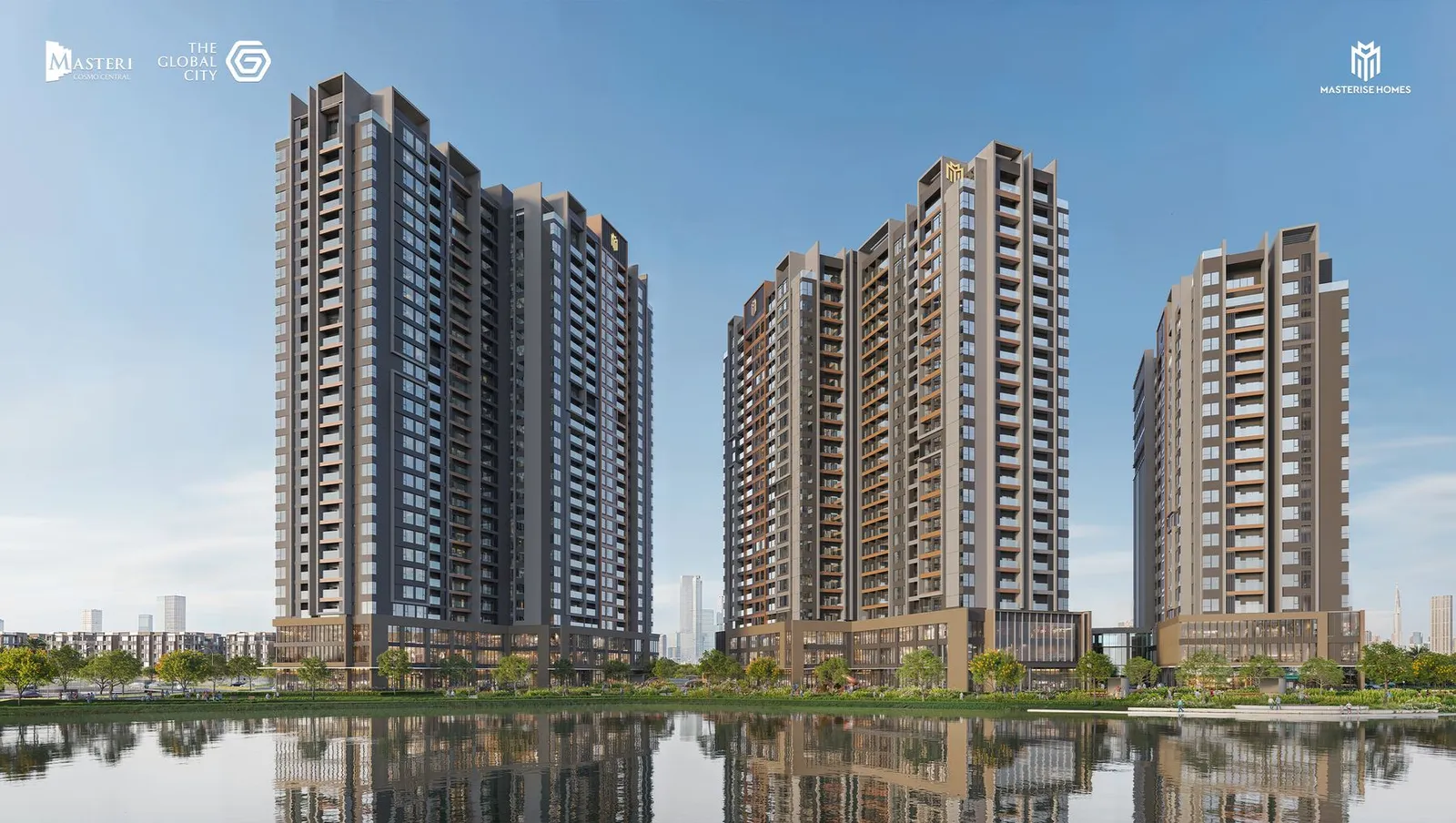 Phối cảnh Masteri Cosmo Central bên kênh đào nhạc nước The Global City
