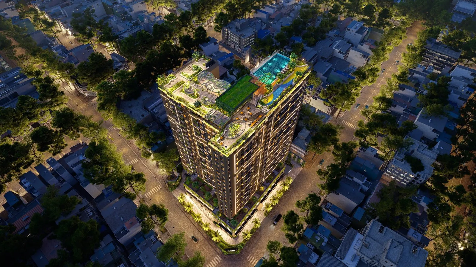 チョロン坊（旧5区）タンタイン通り66番地に建つLegacy 66の夜景空撮パース