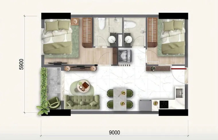 Phối cảnh Bcons Center City 4