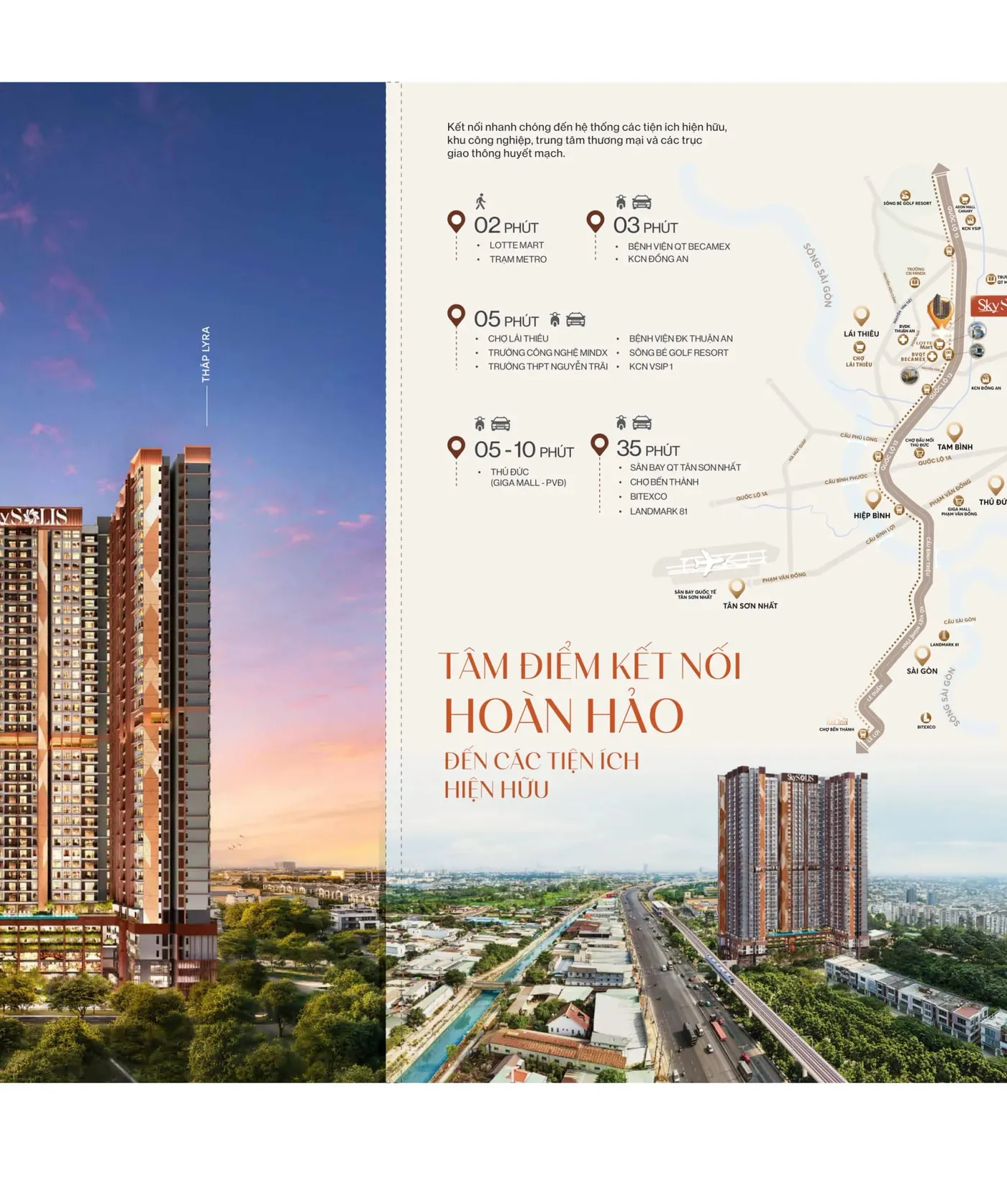Sơ đồ kết nối SkySOLIS trên trục Quốc lộ 13 tới Thủ Đức và trung tâm TP.HCM