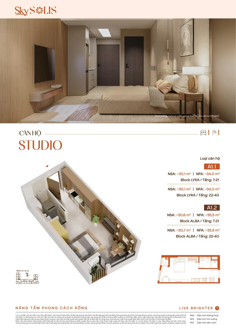 Mặt bằng căn hộ loại Studio (mẫu A1.2)