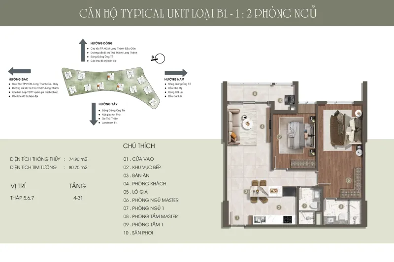 Mặt bằng căn hộ loại B1-1 · 2BR · T5–7